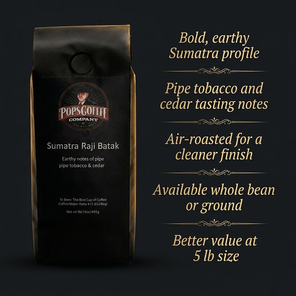 coffee with tobacco notes Sumatra Peaberry Coffee, Pipe Tobacco & Cedar Notes, Air-Roasted, Whole  Bean or Ground, 1 lb Bag