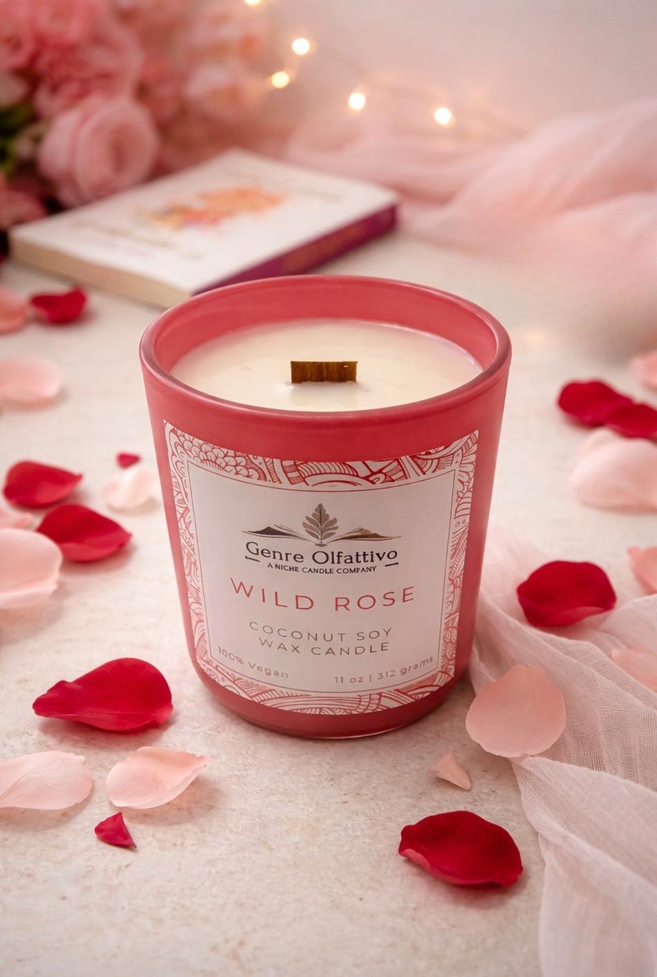 Wild Rose Scented Candle, Bergamot Rose & Musk, Clean Coconut Soy Wax ...